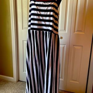 Ulla popken navy and white midi dress smocked back